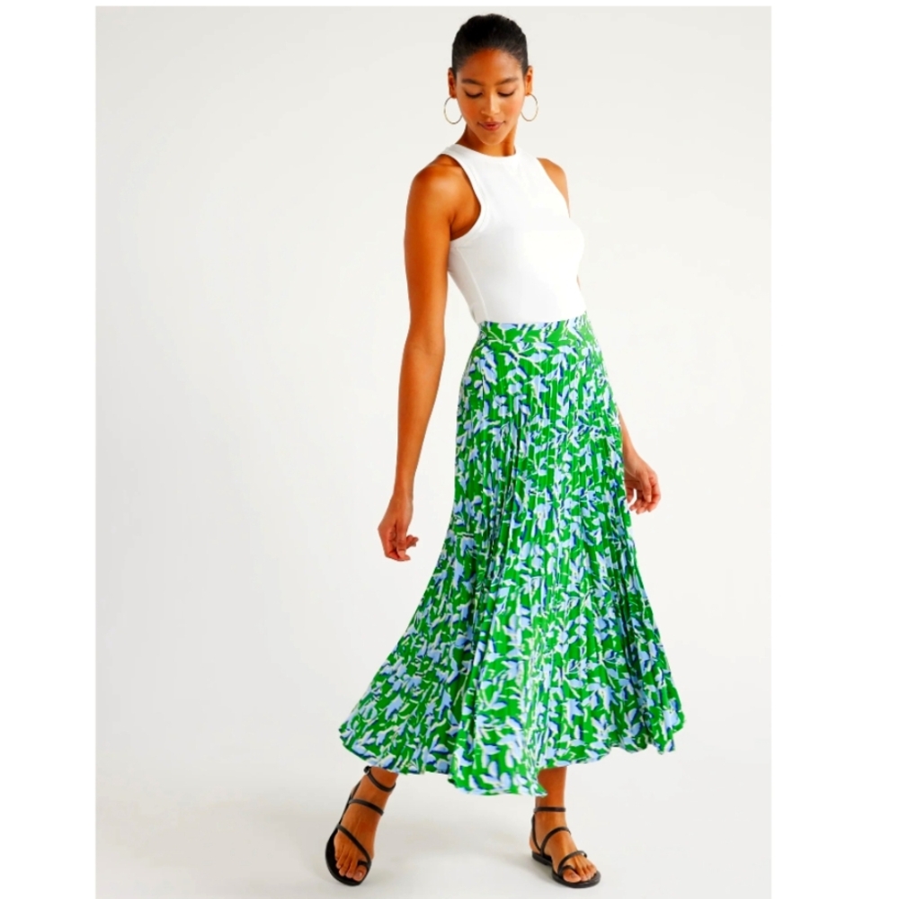Scoop Maxi Pleated Green Floral.Skirt